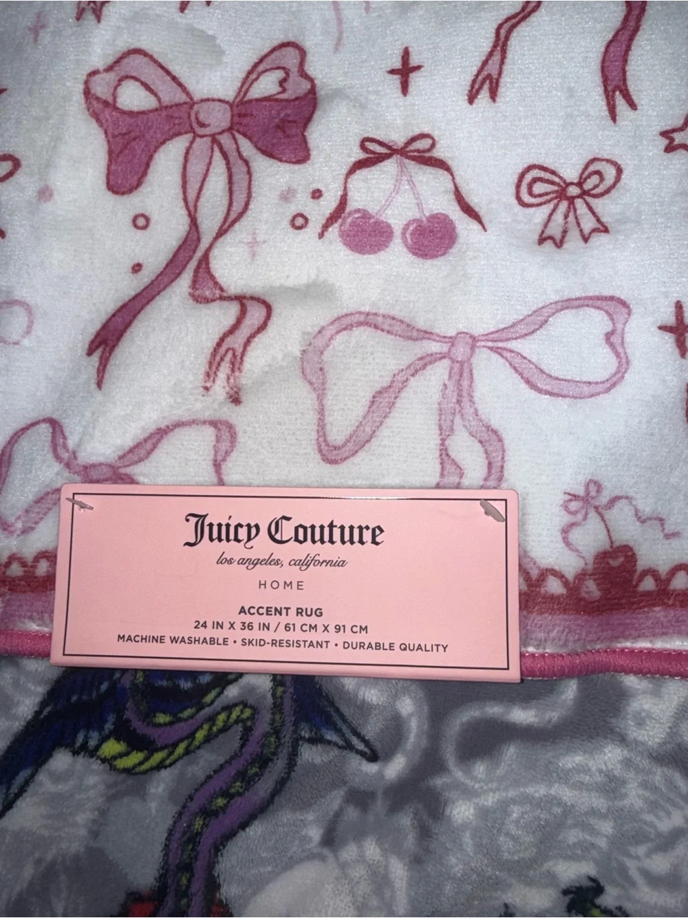 Juicy Couture White and Pink Bow Print Accent Rug